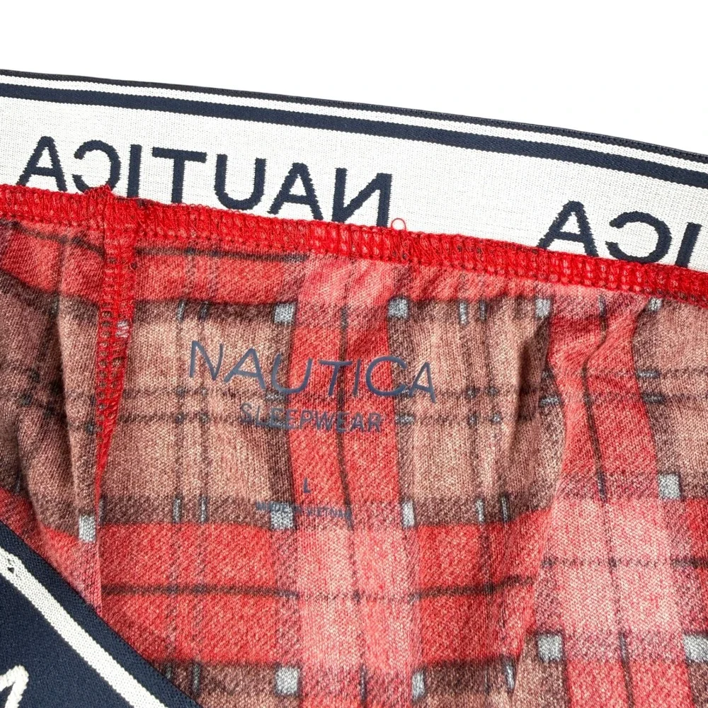 NWT Nautica Mens‎ RestLuxe Pajama Pants Large L Red Black Plaid Sleepwear